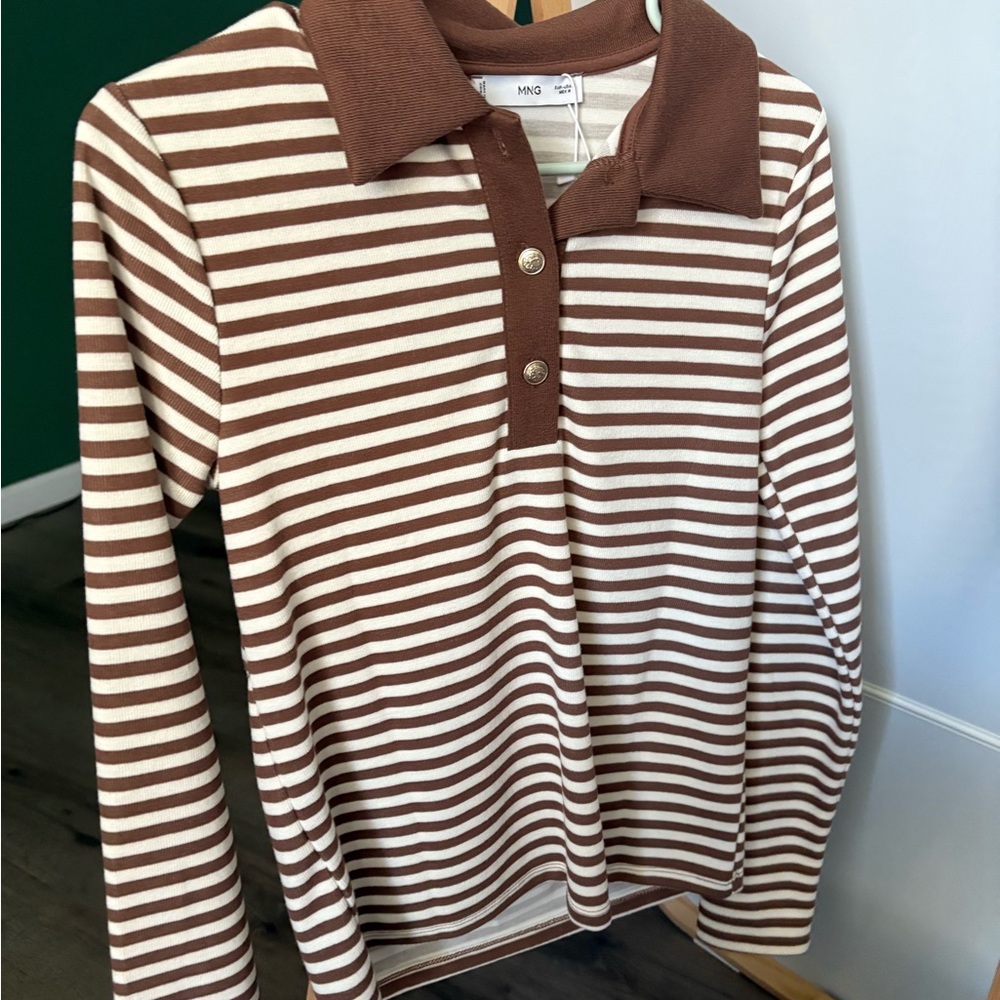 NWT Mango long sleeve Brown Striped Shirt